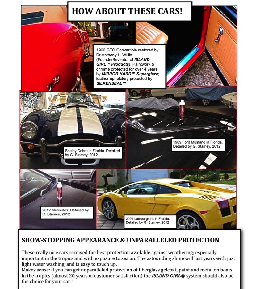 Precious cars protected by ISLAND GIRL®;s MIRROR HARD Superglaze™